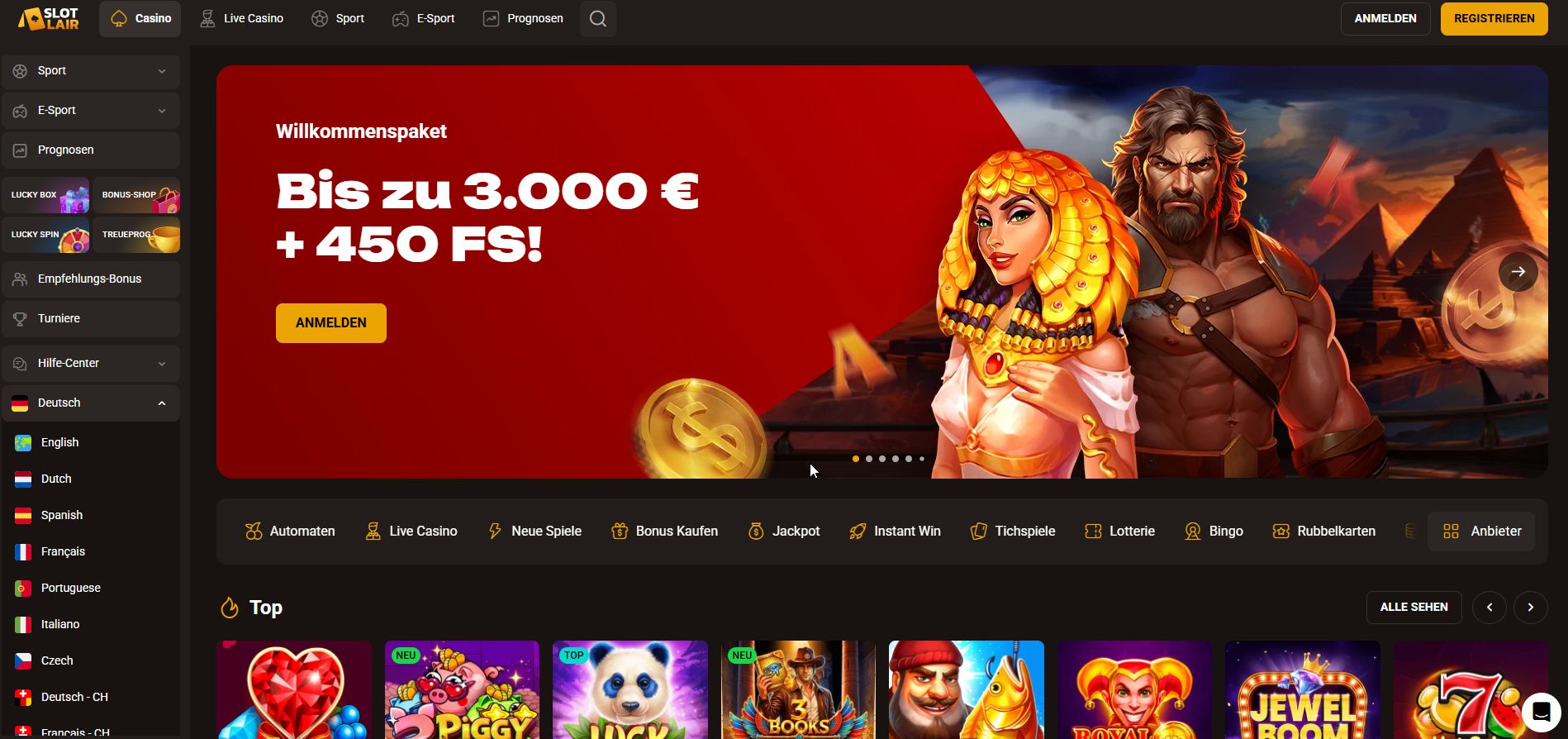 Ein geheimer Tresorraum öffnet sich: Slotlair empfängt seine Gäste in einer diskreten, dunklen Atmosphäre, in der die Spielautomaten wie seltene, leuchtende Artefakte präsentiert werden